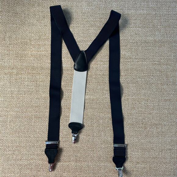 Trafalgar Suspenders Navy Elastic Black Leather Button On Braces Germany - Picture 6 of 10